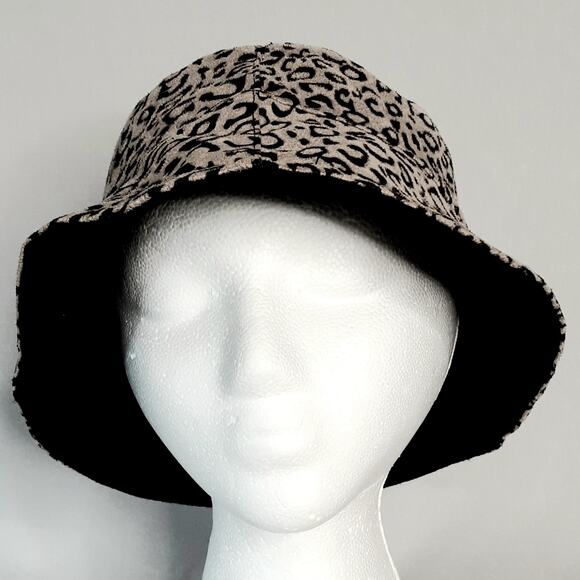 Reversible Bucket Hat One Size Black Flip Side Beige Black Abstract Print - Picture 2 of 11